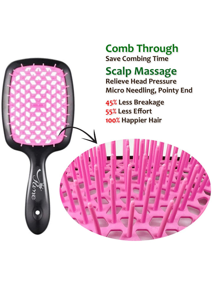 Hair Brush Professional Detangler Superbrush for Men and Women - Black Pink