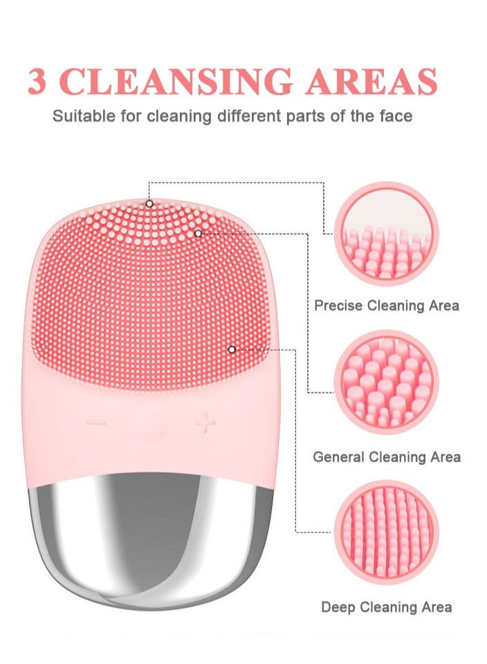 Facial Cleansing Brush 3-in-1 Electric Silicone Face Scrubber Pink