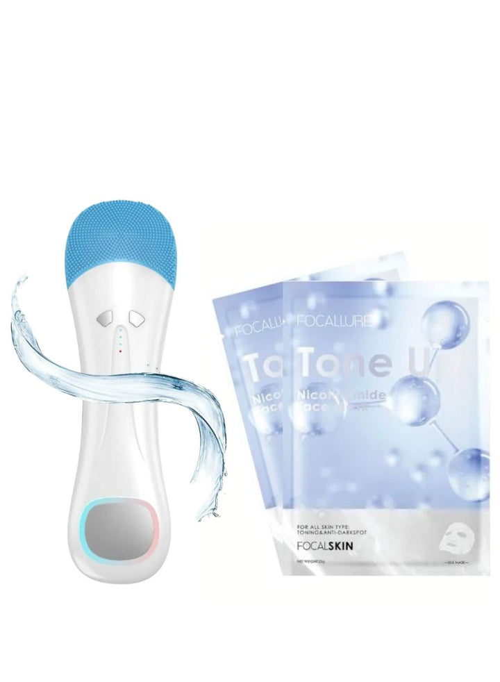 Facial Cleansing Brush Plus Focallure Face Mask Tone up Brighten up Energy Facial  Mask - 2 Pcs