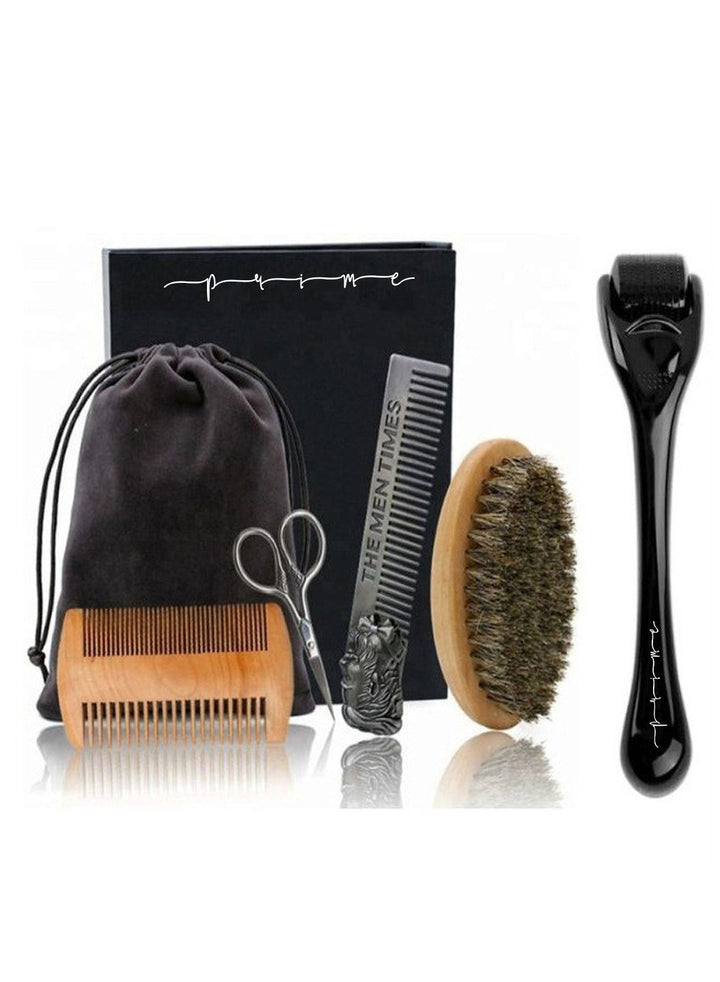 Derma roller 0.5 mm + Wooden Beard Comb and Beard Brush Kit with Scissor for Men