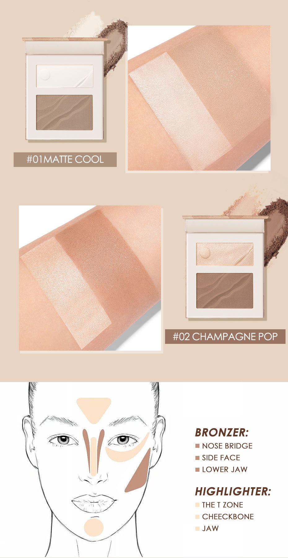 Highlight &Contouring Palette- #2 Champagne Pop