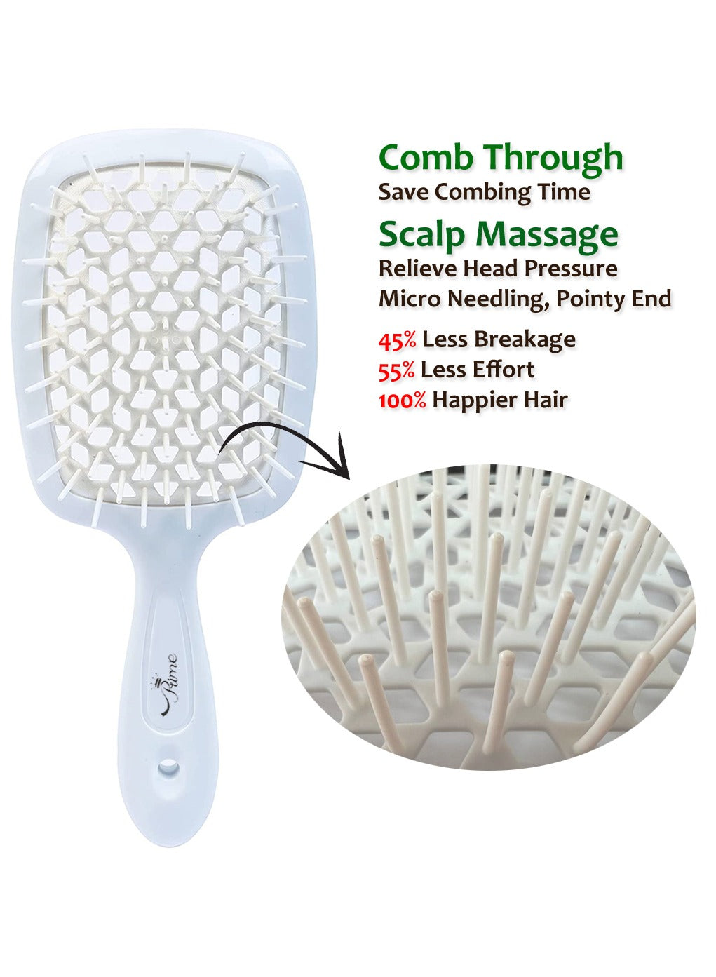 Hair Brush Professional Detangler Superbrush for Men and Women - White