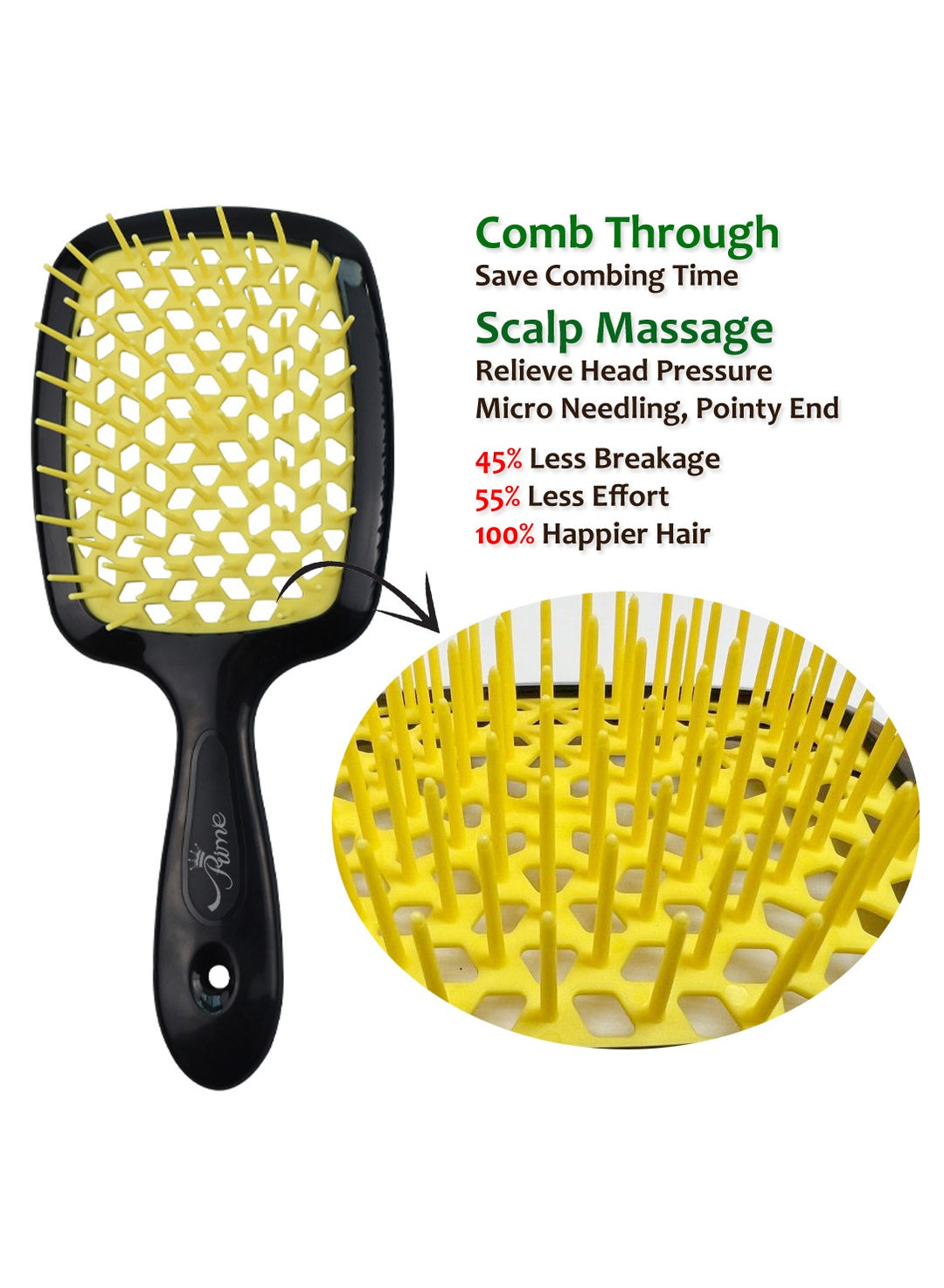 Hair Brush Professional Detangler Superbrush for Men and Women - Black Yellow