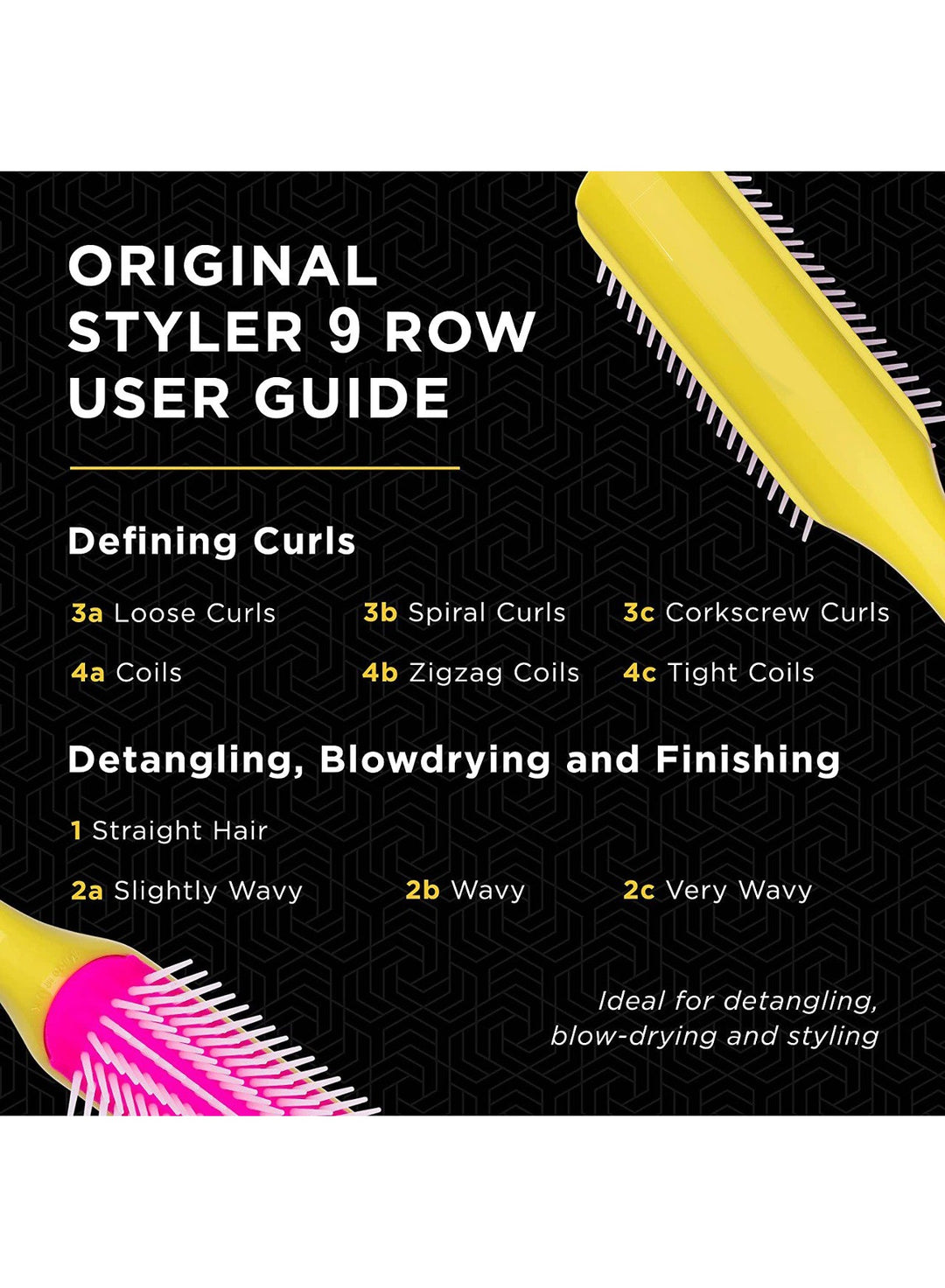 Detangling  Styling Curling Round Hair Brush - Yellow Red