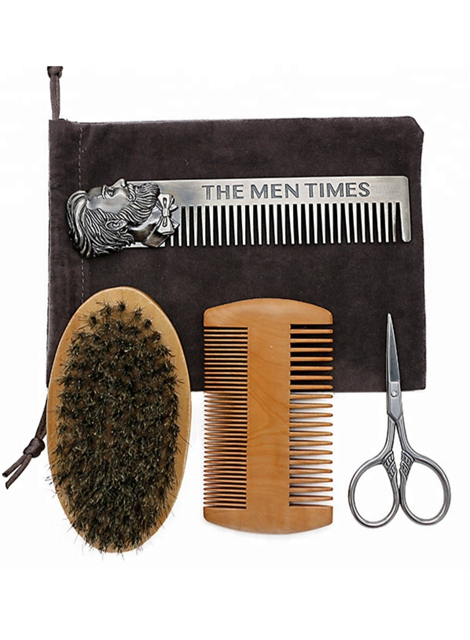 Wooden Beard Brush Kit + Portable Electric Mini Razor Suitable for Home, Car, Travel