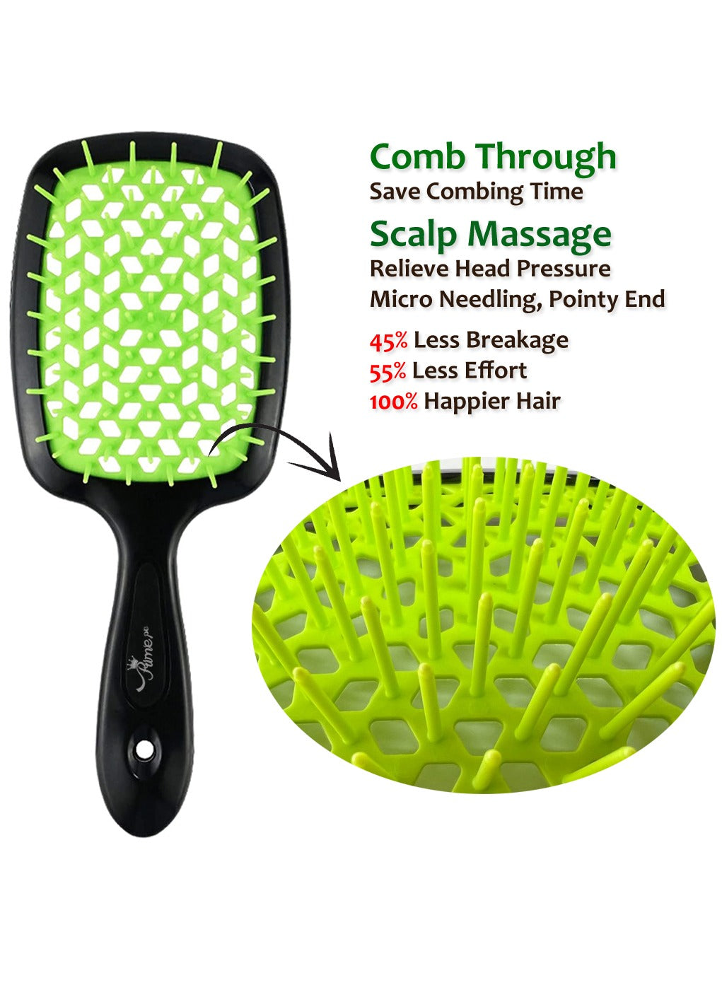 Hair Brush Professional Detangler Superbrush for Men and Women - Black Green