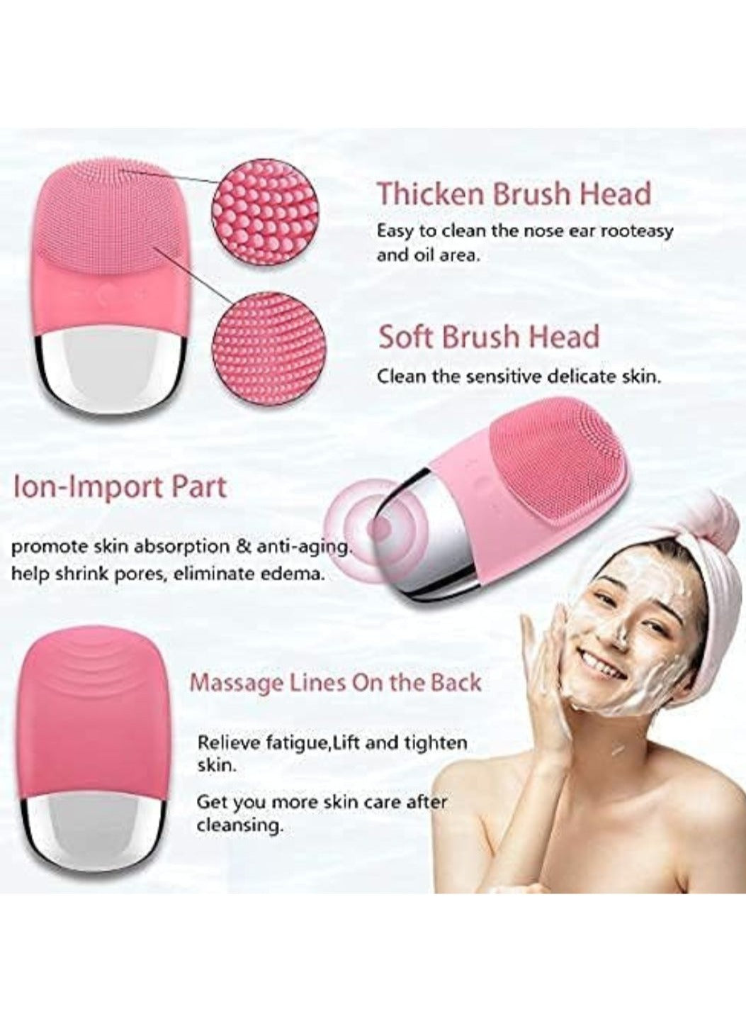 Facial Cleansing Brush 3-in-1 Electric Silicone Face Scrubber Blue