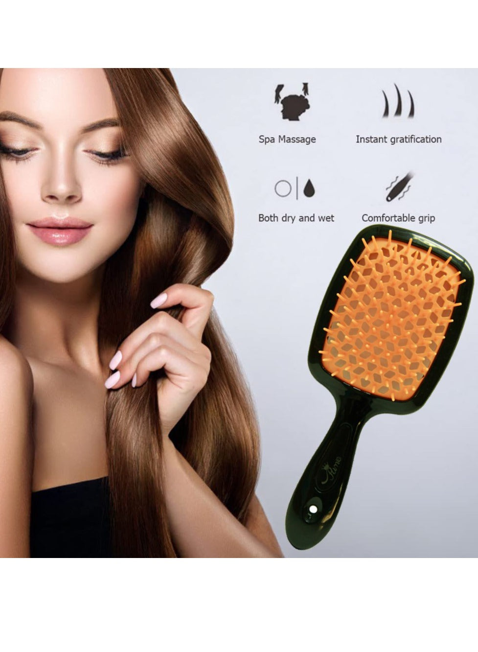 Hair Brush Professional Detangler Superbrush for Men and Women - Black Orange