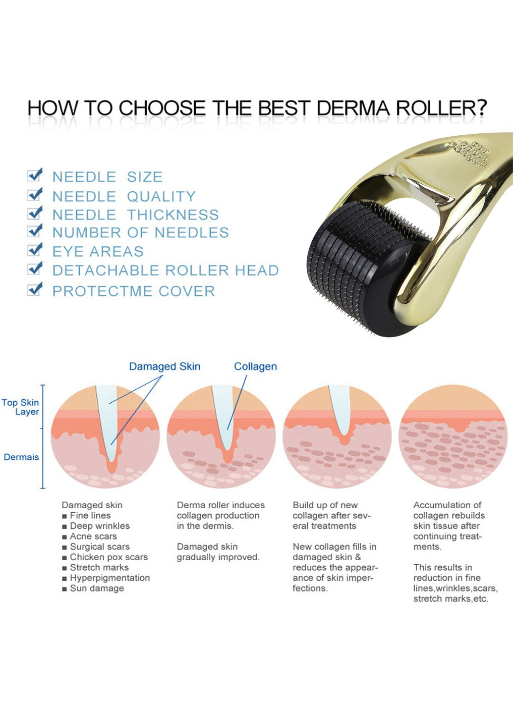 Derma Roller 1 mm Titanium 540 Needle