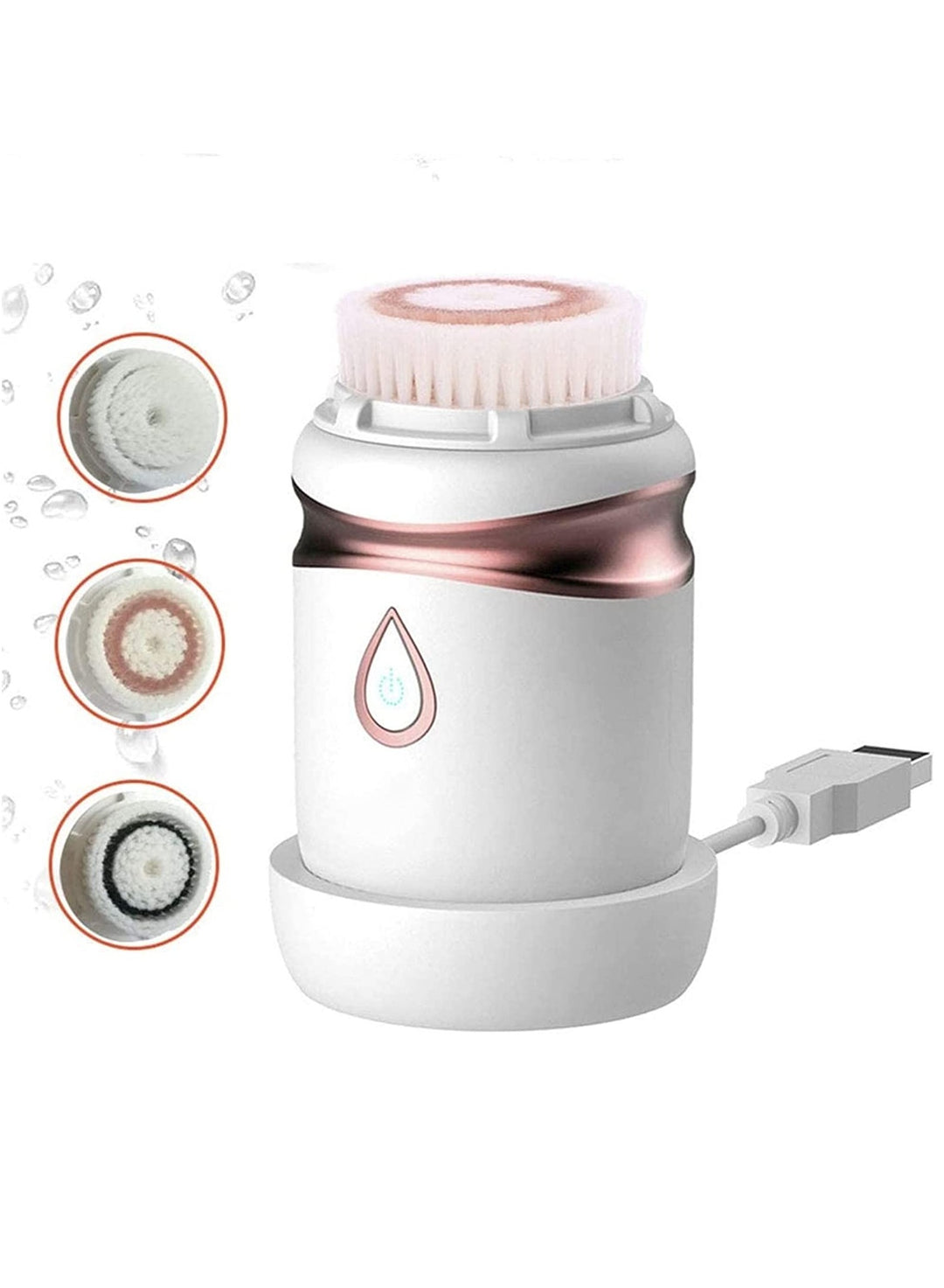 Wireless Charging Ultrasonic Facial Cleansing Brush With 3 Brush Heads