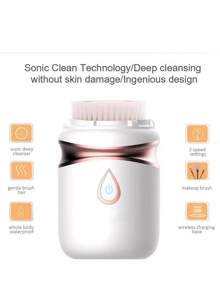 Wireless Charging Ultrasonic Facial Cleansing Brush With 3 Brush Heads