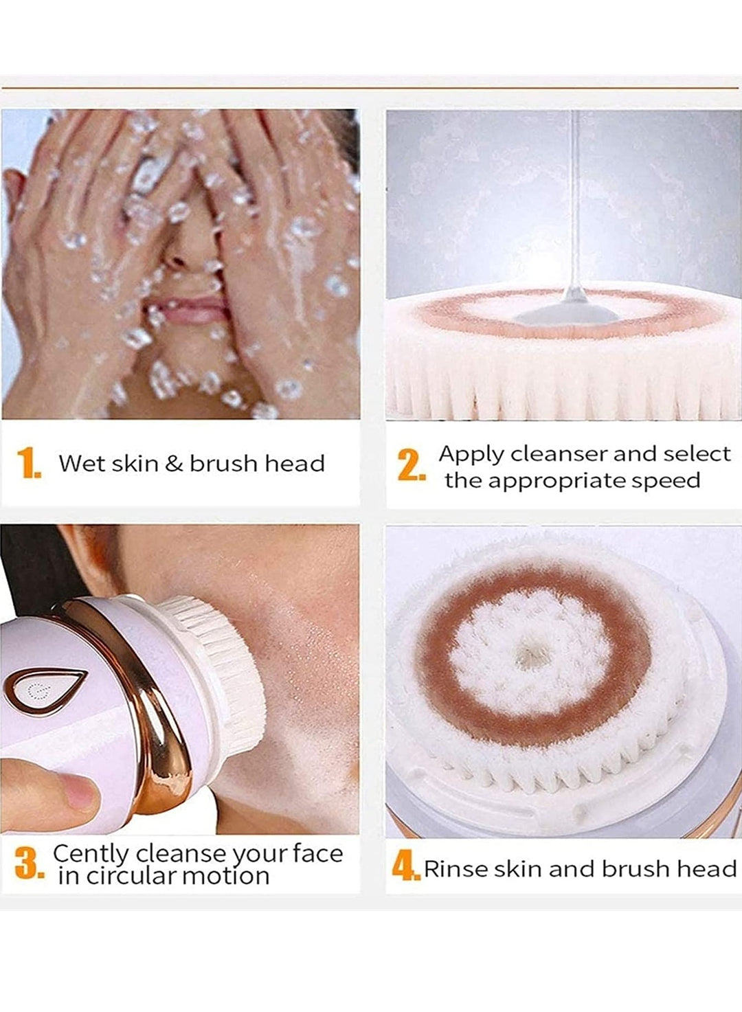 Wireless Charging Ultrasonic Facial Cleansing Brush With 3 Brush Heads