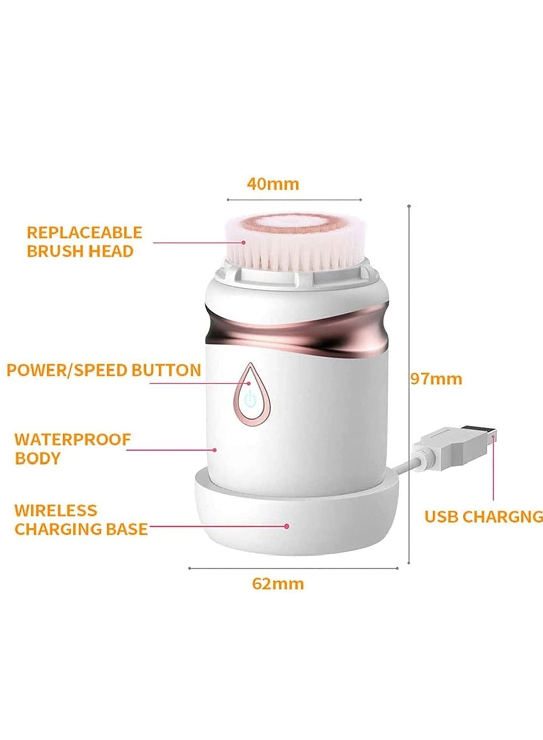 Wireless Charging Ultrasonic Facial Cleansing Brush With 3 Brush Heads