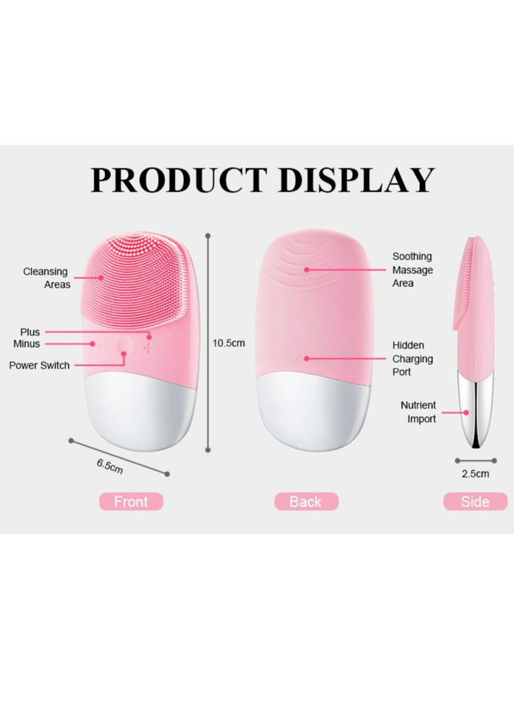 Facial Cleansing Brush 3-in-1 Electric Silicone Face Scrubber Pink