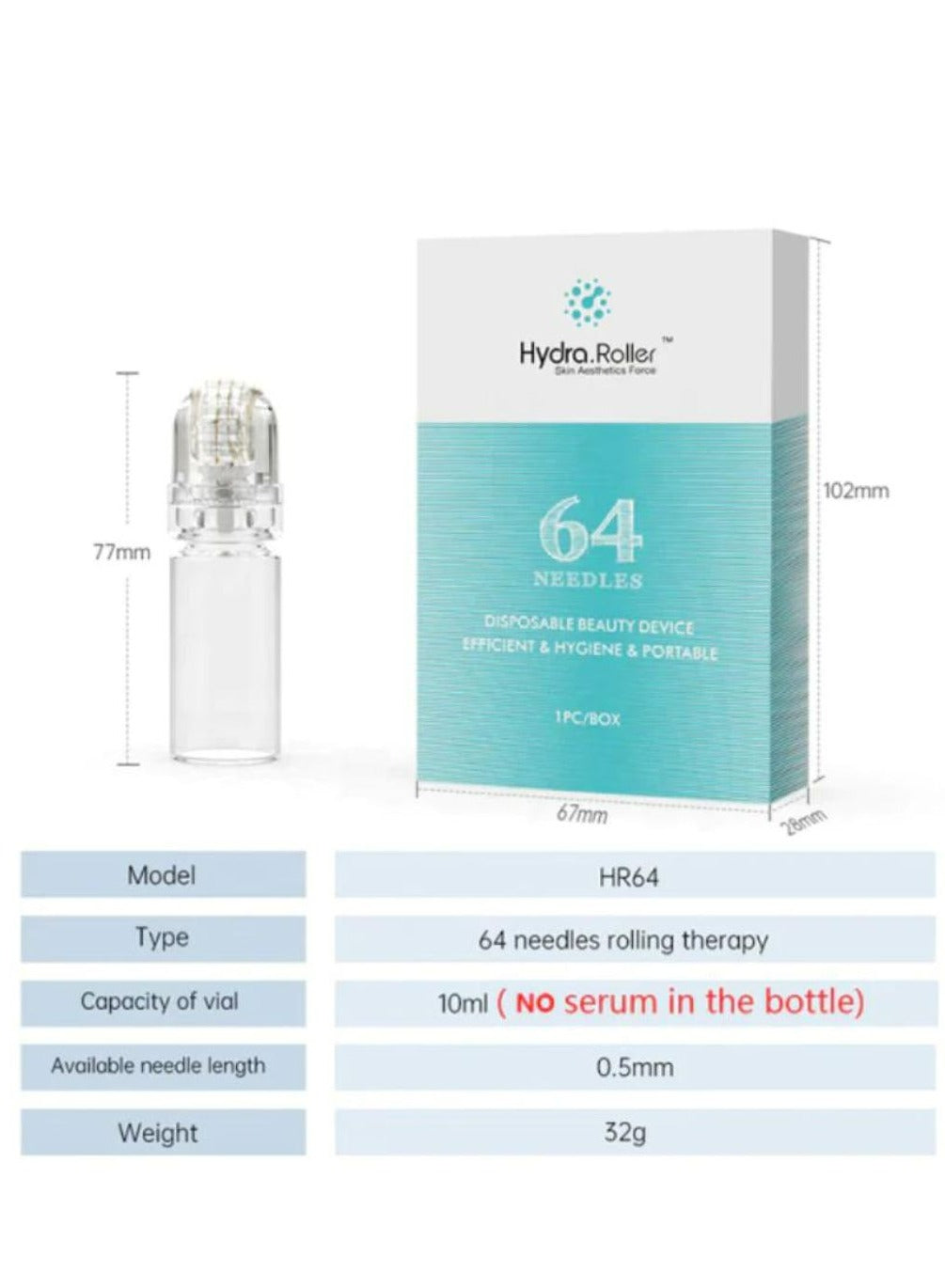 Hydra Roller Microneedle Derma Roller and Serum Applicator 0.5mm