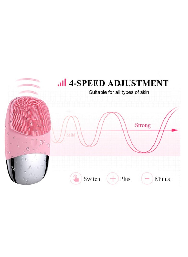 Facial Cleansing Brush 3-in-1 Electric Silicone Face Scrubber Pink