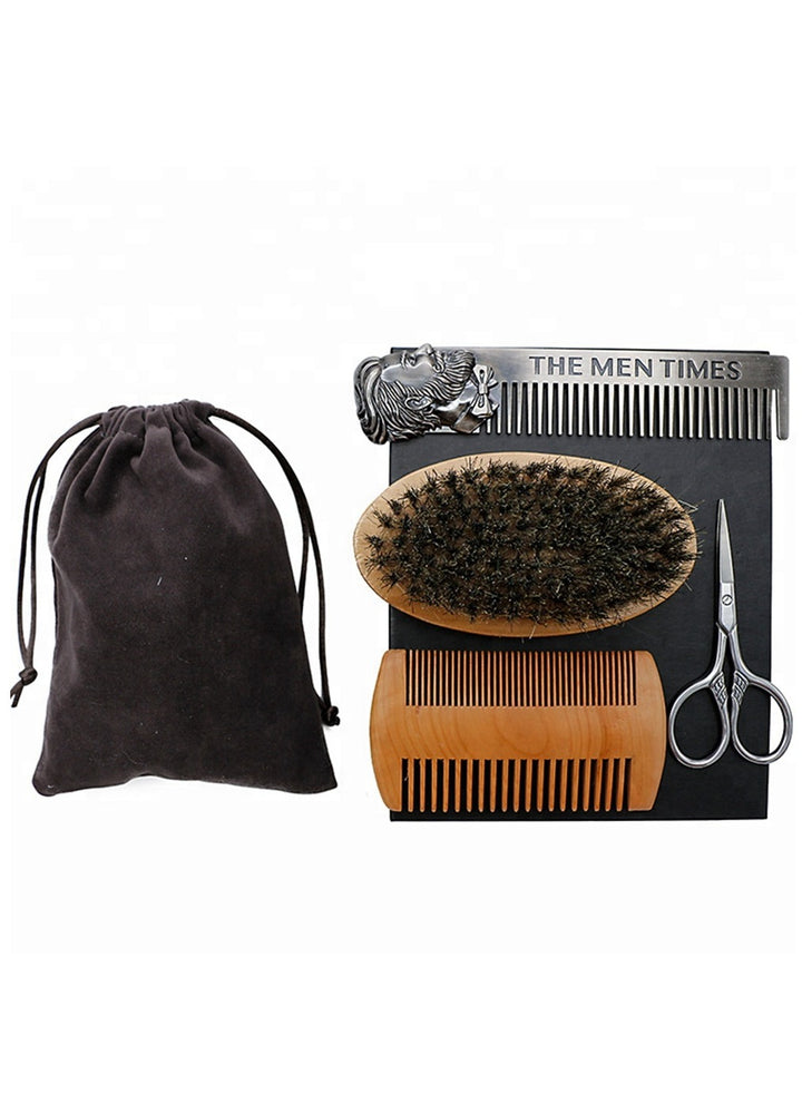 Wooden Beard Comb And Beard Brush Kit with Scissor