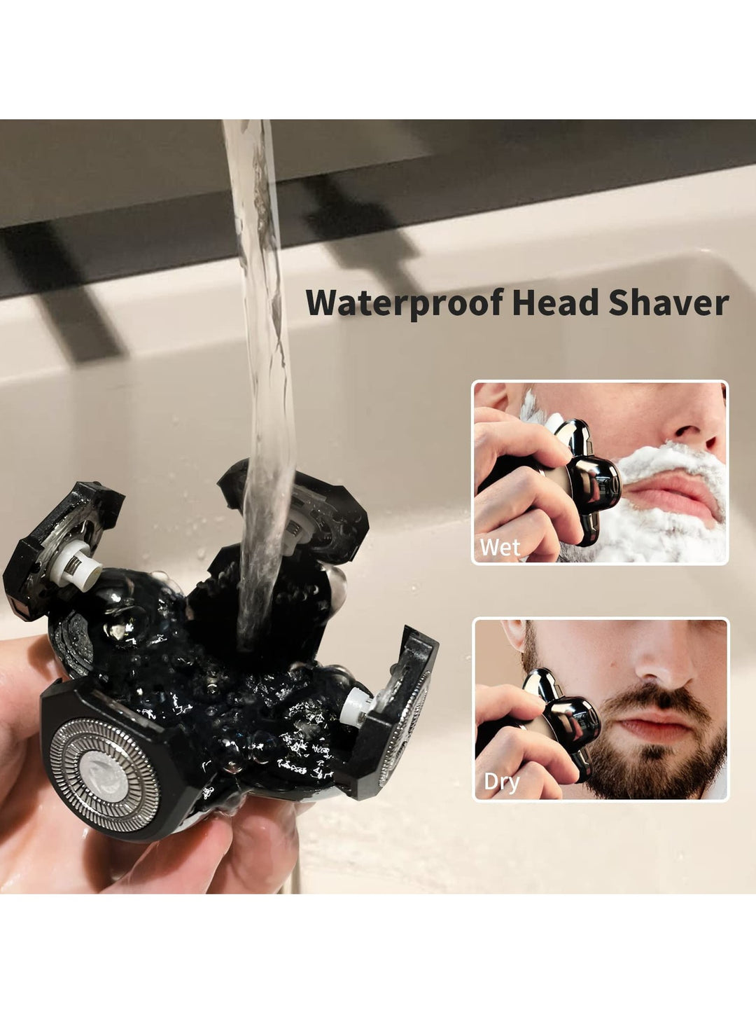 Electric Head Shaver Wet and Dry Cordless Rotary Shaver for Men