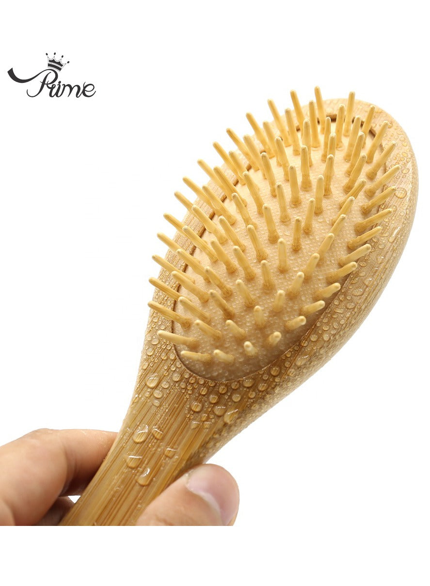 Round Shaped Bamboo Wooden Cushion Hair Brush Beige With Brush Cleaner