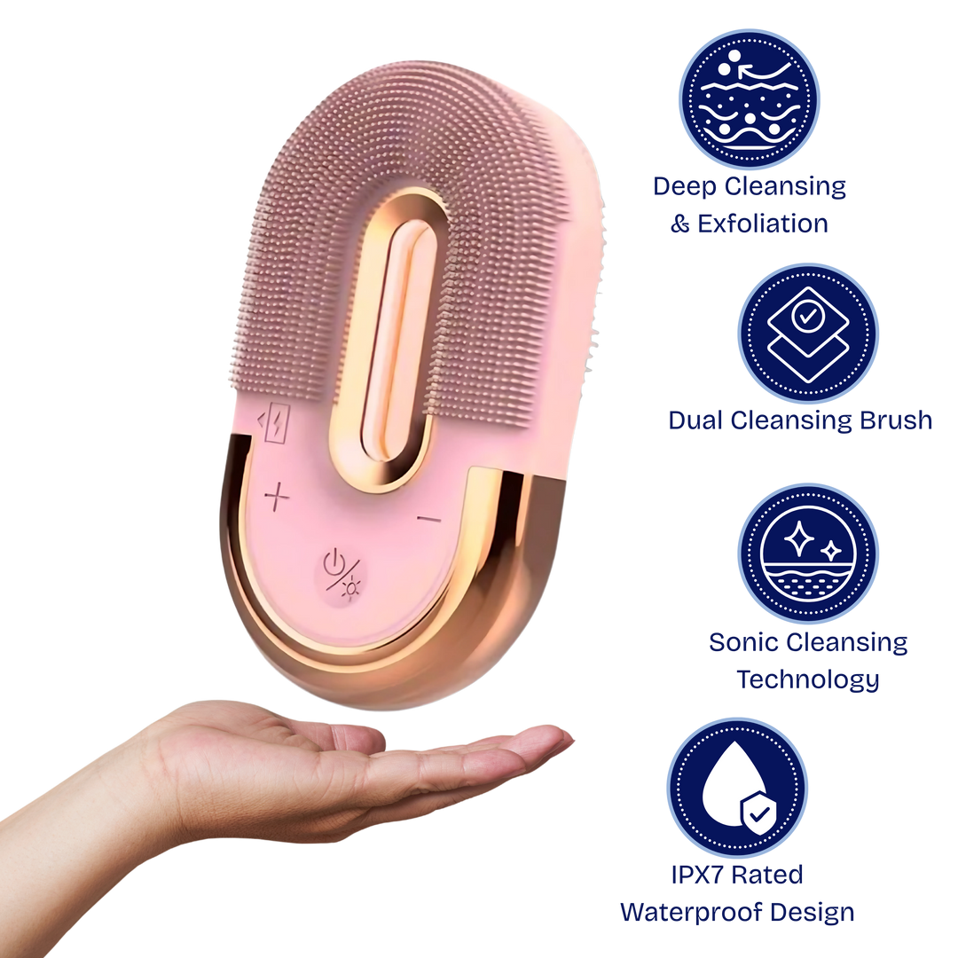 Mini Waterproof Sonic Facial Cleansing Brush with LED - Silicone & Rechargeable