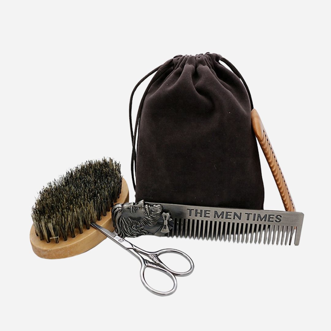 Wooden Beard Comb And Beard Brush Kit with Scissor