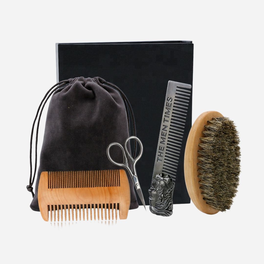 Wooden Beard Comb And Beard Brush Kit with Scissor