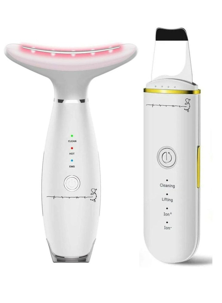 Beauty Machine Neck Firming Massager + Skin Scrubber Black Head Remover with 4 Modes