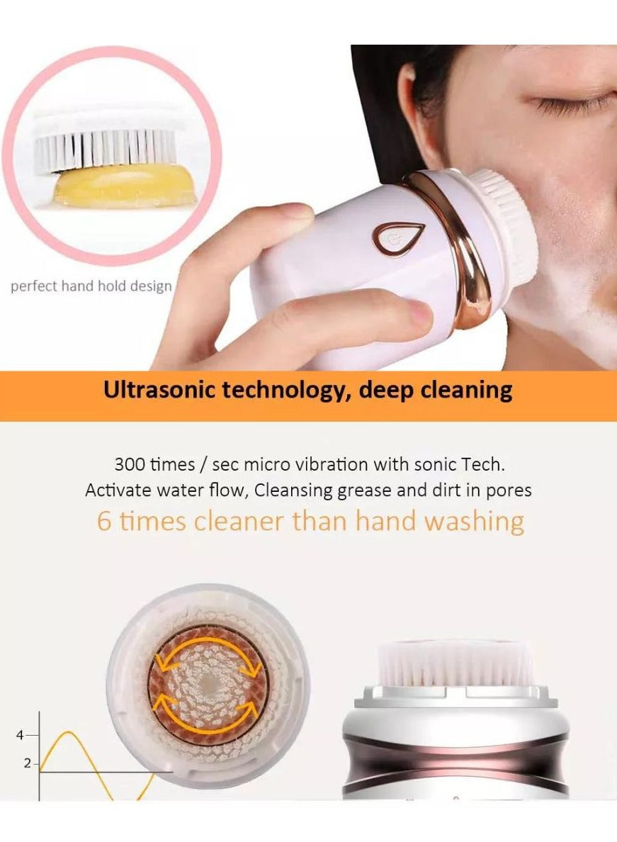 Wireless Charging Ultrasonic Facial Cleansing Brush With 3 Brush Heads