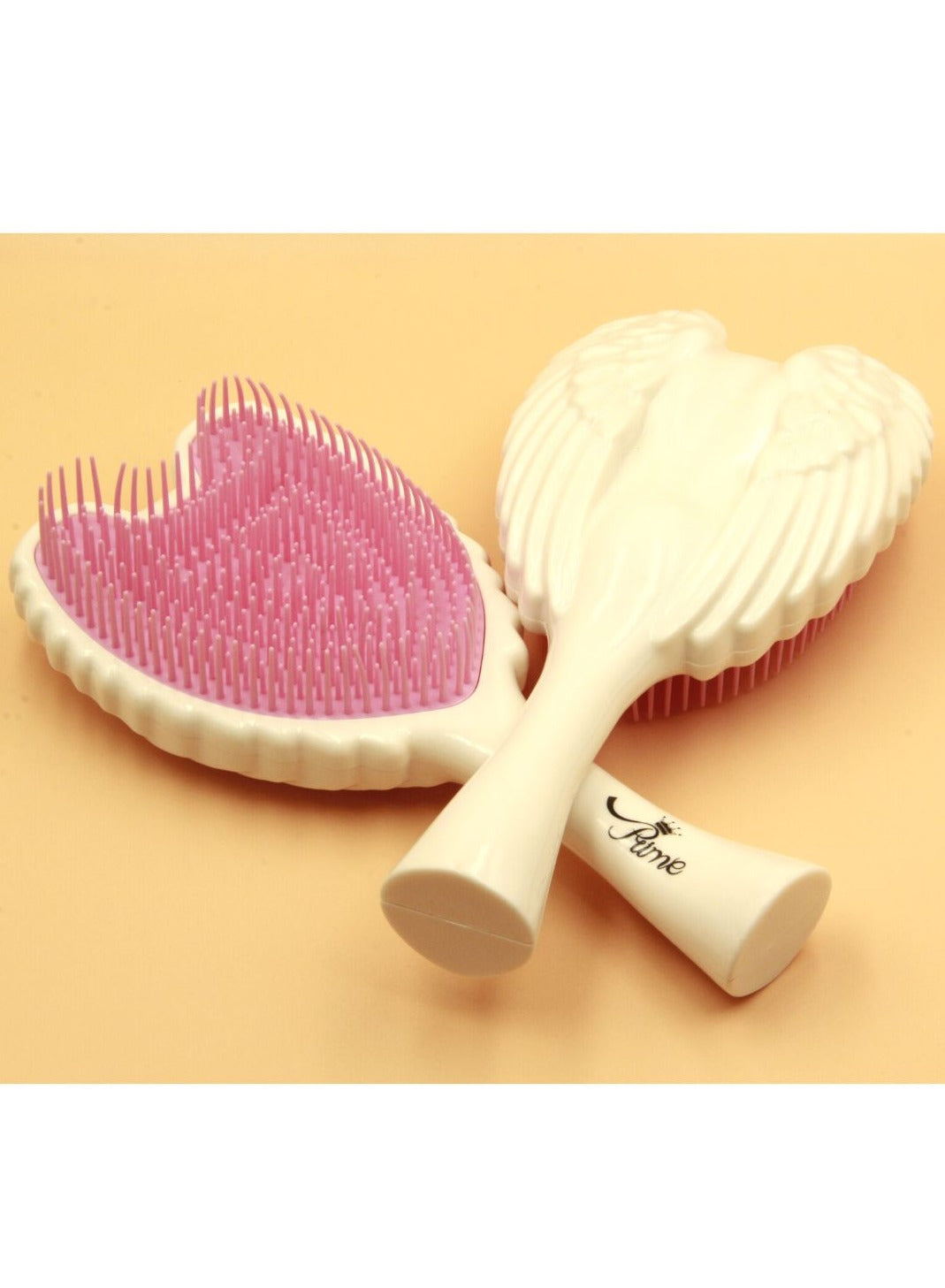 Prime Wet Tangle Detangler Hairbrush comb -Gloss White Pink Bristles