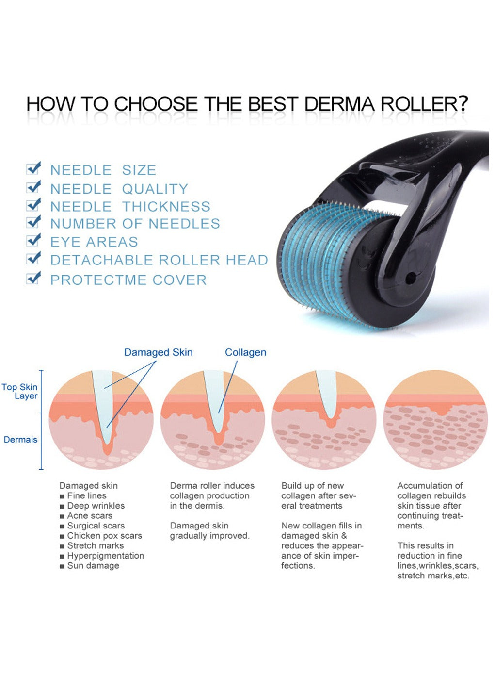 Derma Roller 1 mm Titanium 540 Needle Skin Roller