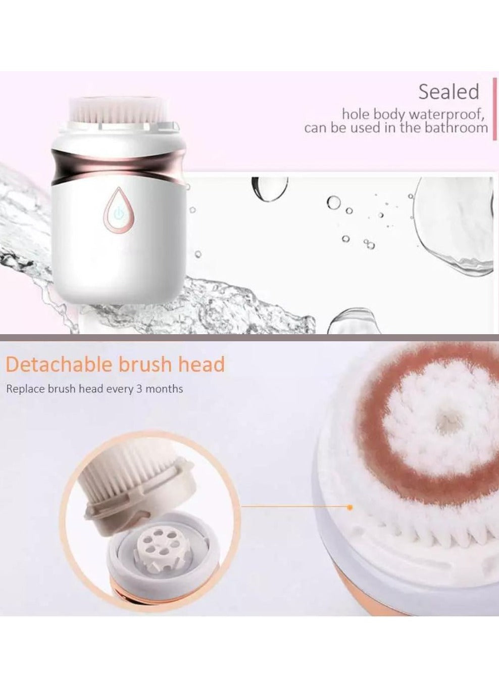 Wireless Charging Ultrasonic Facial Cleansing Brush With 3 Brush Heads