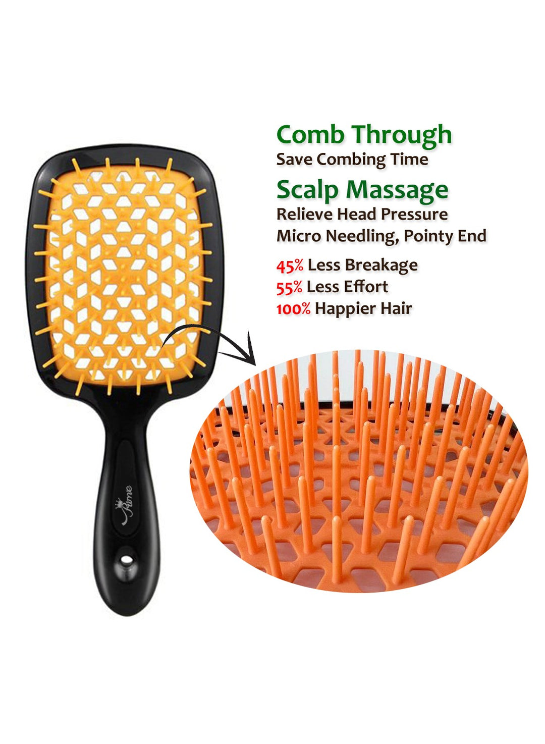 Hair Brush Professional Detangler Superbrush for Men and Women - Black Orange