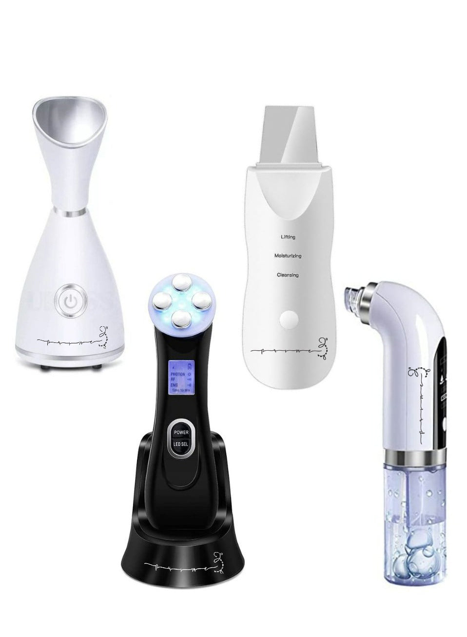 Ultrasonic Shovel Face + Black Head Remover + RF LED Therapy + Nano Facial Ionic Steamer 4 in 1 Bundle